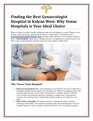 Trusted Gynaecologist Hospital in Kalyan West for Comprehensive Women's Health