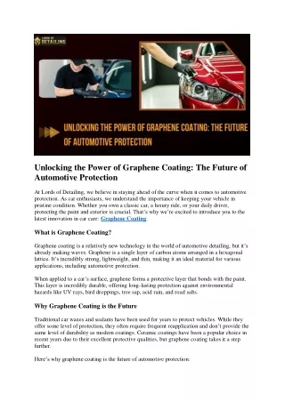 Unlocking the Power of Graphene Coating: The Future of Automotive Protection