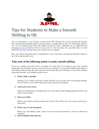 Tips for Students to Make a Smooth Shifting in UK