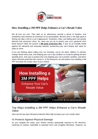 How Installing a 3M PPF Helps Enhance a Car's Resale Value