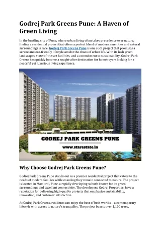 Godrej Park Greens | Luxury Flats in Mamurdi Pune