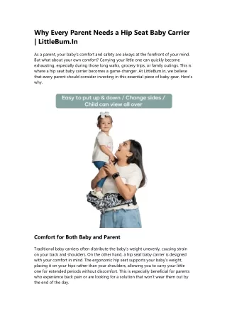 Why the Little Bum Hip Seat Carrier is Essential for Modern Parents | Comfort &