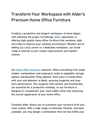 Transform Your Workspace with Alder’s Premium Home Office Furniture