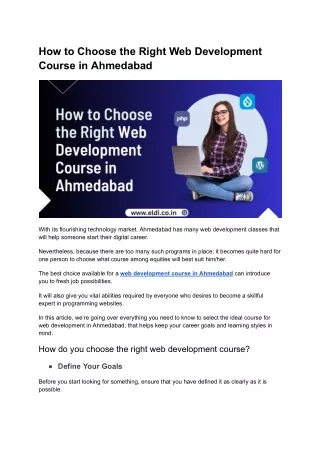 How to Choose the Right Web Development Course in Ahmedabad