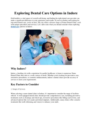 Exploring Dental Care Options in Indore