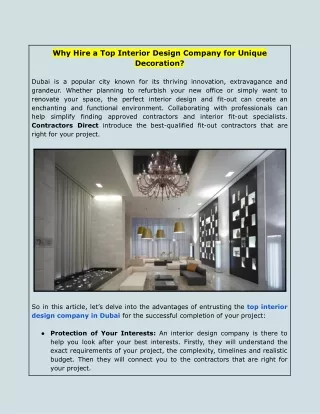 Why Hire a Top Interior Design Company for Unique Decoration?