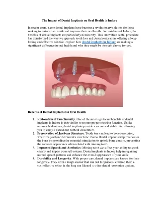 The Impact of Dental Implants on Oral Health in Indore