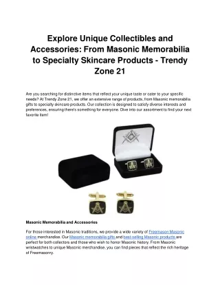 Explore Unique Collectibles and Accessories_ From Masonic Memorabilia to Specialty Skincare Products - Trendy Zone 21