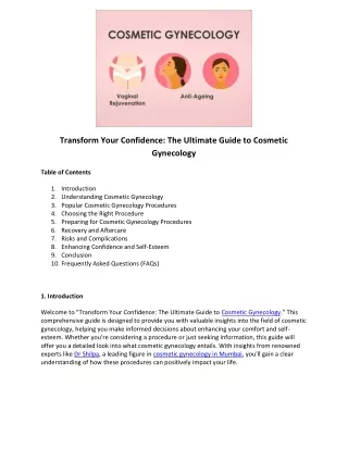 Transform Your Confidence - The Ultimate Guide to Cosmetic Gynecology