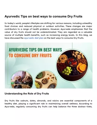 Ayurvedic Tips on best ways to consume Dry Fruits