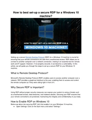 How to best set-up a secure RDP for a Windows 10 machine