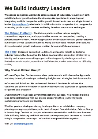 We Build Industry Leaders,focusing on both established and growth-oriented busin