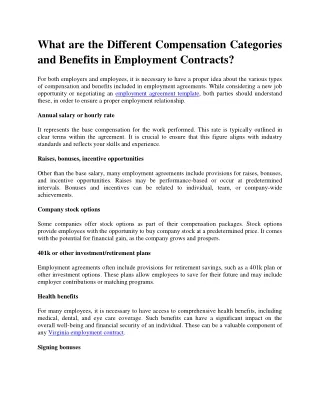 What are the Different Compensation Categories and Benefits in Employment Contra