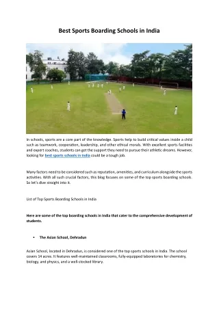 Best Sports Boarding Schools in India