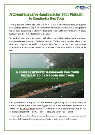 A Comprehensive Handbook for Your Vietnam to Cambodia Bus Tour