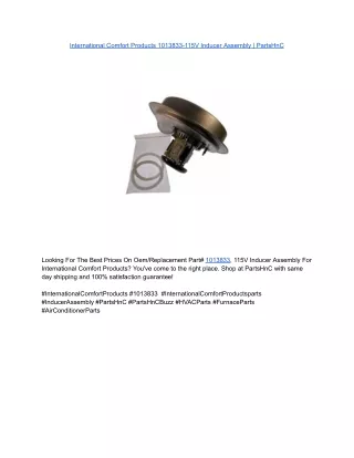 International Comfort Products 1013833-115V Inducer Assembly | PartsHnC