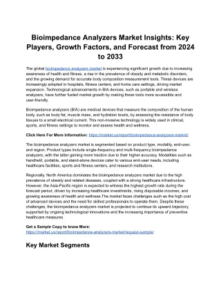 Bioimpedance Analyzers Market Forecast 2024-2033: Market Growth, Opportunities