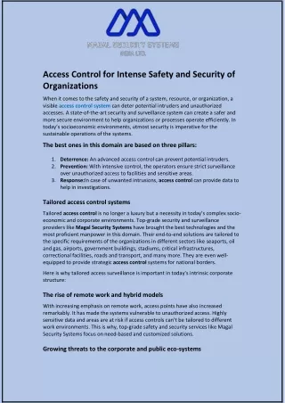 Access Control for Intense Safety and Security of Organizations