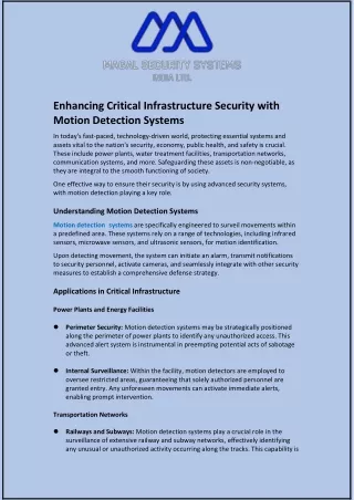 Enhancing Critical Infrastructure Security with Motion Detection Systems