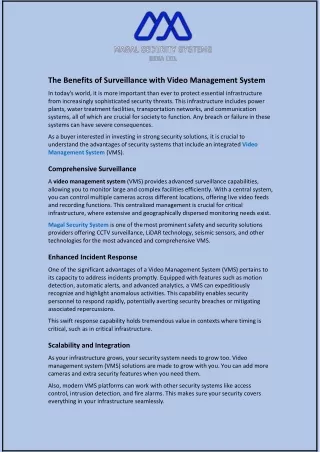 The Benefits of Surveillance with Video Management System