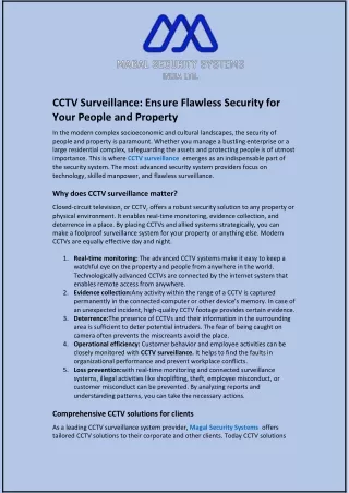 CCTV Surveillance and Ensure Flawless Security for Your People and Property