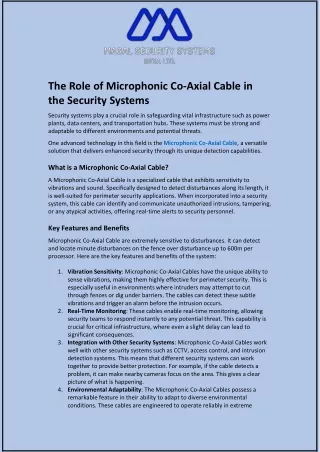 The Role of Microphonic Co-Axial Cable in the Security Systems