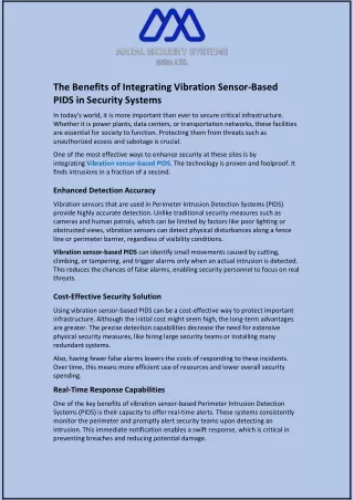 The Benefits of Integrating Vibration Sensor-Based PIDS in Security Systems