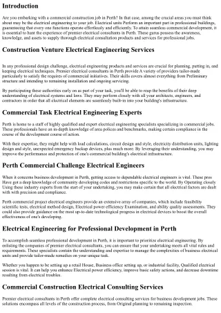 Obtain Seamless Business Construction with Premier Electrical Consultants in Per