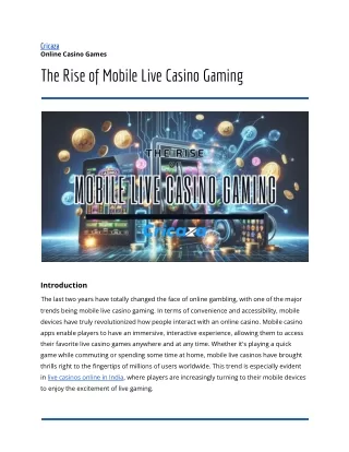 The Rise of Mobile Live Casino Gaming