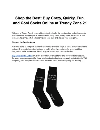 Shop the Best: Buy Crazy, Quirky, Fun, and Cool Socks Online at Trendy Zone 21