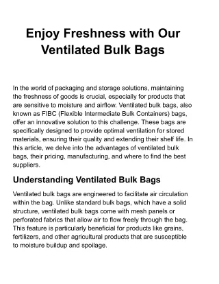 Top Benefits of Using Ventilated Bulk Bags for Your Storage Needs