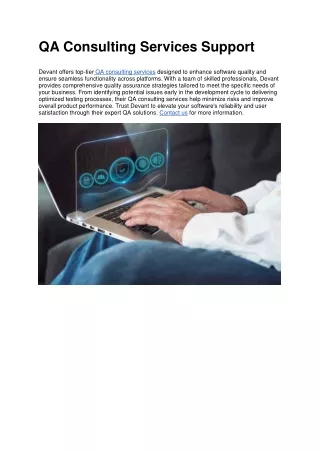 QA Consulting Services Support