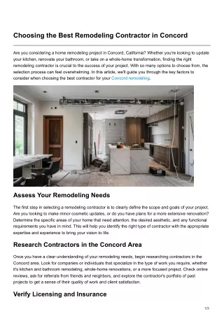 Choosing the Best Remodeling Contractor in Concord