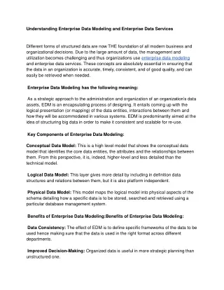 Understanding Enterprise Data Modeling and Enterprise Data Services
