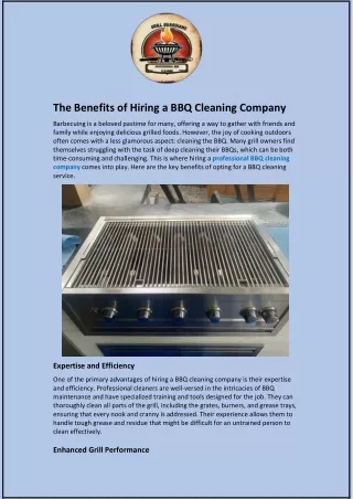 The Benefits of Hiring a BBQ Cleaning Company