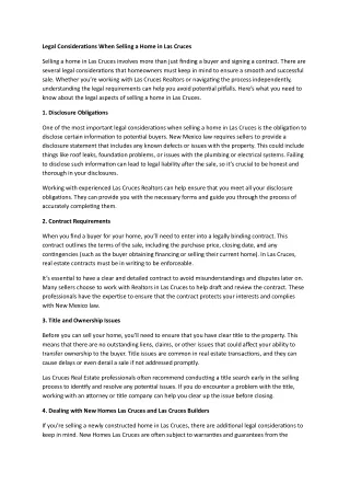 Legal Considerations When Selling a Home in Las Cruces