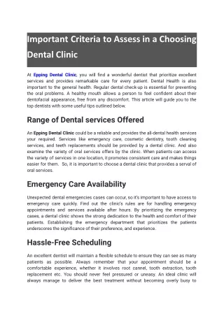 Important Criteria to Assess in a Choosing Dental Clinic