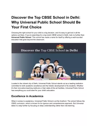 Discover the Top CBSE School in Delhi