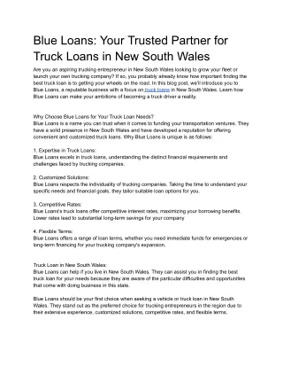Truck Loan in Sydney