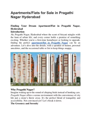 Apartments for Sale in Pragathi Nagar Hyderabad