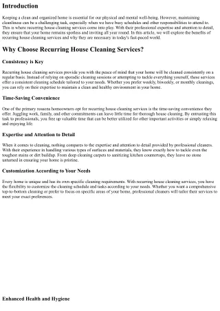 Recurring House Cleaning Services: Because Cleanliness is Not a One-Time Job
