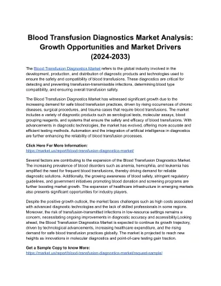 Blood Transfusion Diagnostics Market: Exploring New Opportunities and Industry T