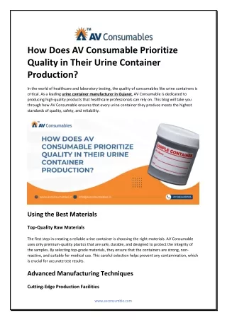 How Does AV Consumable Prioritize Quality in Their Urine Container Production