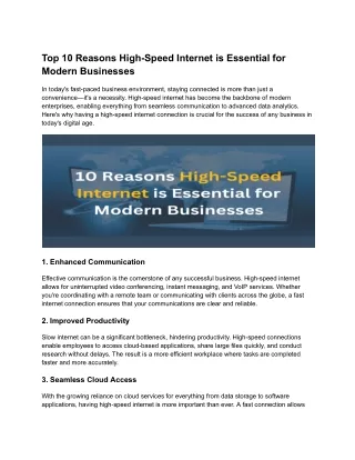 Top 10 Reasons High-Speed Internet is Essential for Modern Businesses