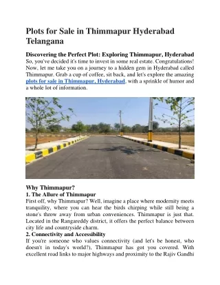 Plots for Sale in Thimmapur Hyderabad Telangana