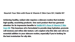 Nourish Your Skin with Rose & Vitamin E Skin Care Oil | Habibi NY