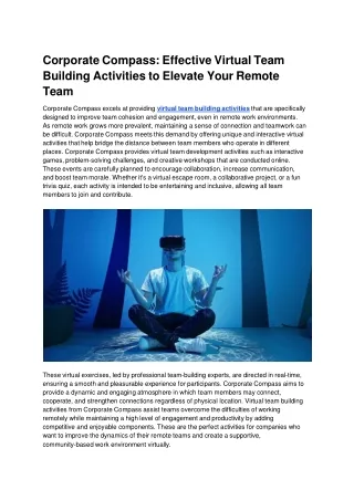 Corporate Compass: Effective Virtual Team Building Activities to Elevate Your Re