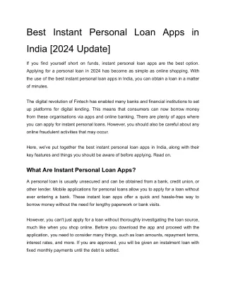 Best Instant Personal Loan Apps in India