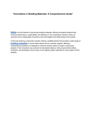 Innovations in Building Materials
