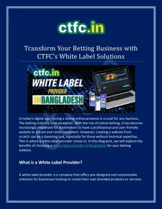 CTFC: Top White Label Provider in Bangladesh